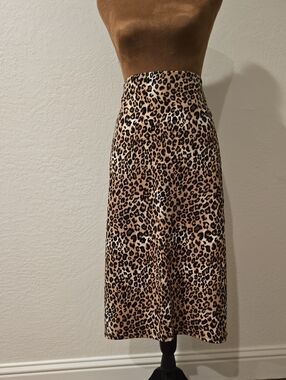 T Tahari Leopard Print Midi Skirt - Tan Black Cream